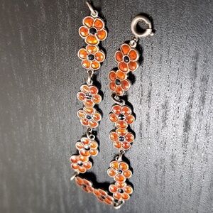 Vintage MEKA Sterling Silver and Enamel flower bracelet